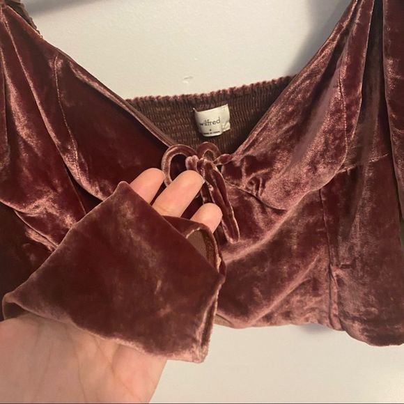 ARITZIA Wilfred Novella Long-sleeve Velvet Velour Blouse Truffle Brown ~ sz 4 47 - Picture 5 of 9